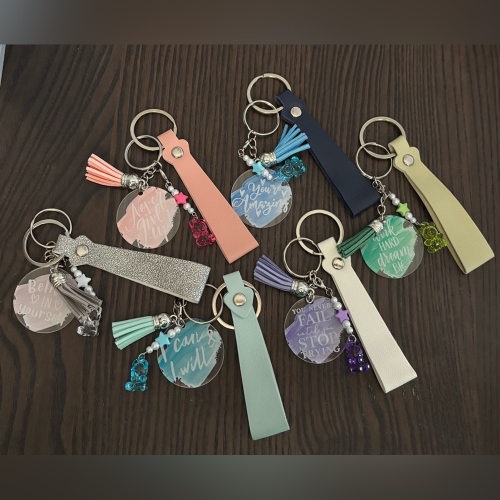 Custom Keychain with Positive Quotes and Teddy Bear Charm